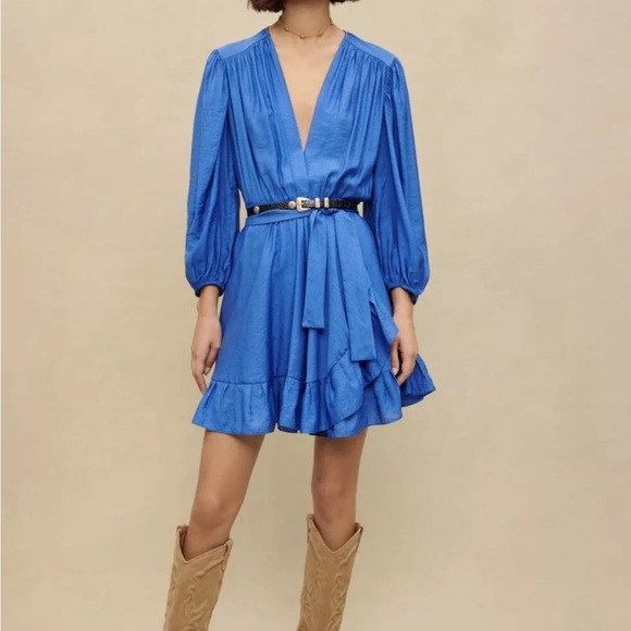 Maje Blue Ruffle Dress 38 - Picture 6 of 13